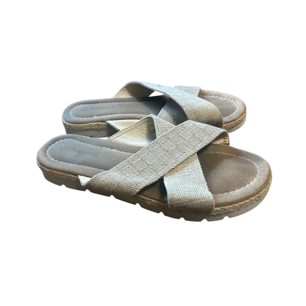 Bearpaw Slide Sandals Womens 9 Beige Excellent Woven Crisscross 00855-00